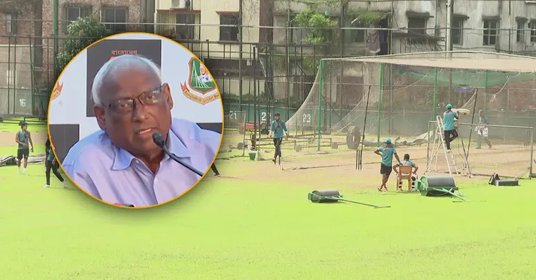 টাইগারদের অনুশীলন ও ইনসেটে বিসিবির সিনিয়র সহসভাপতি নাজমুল আবেদীন ফাহিম